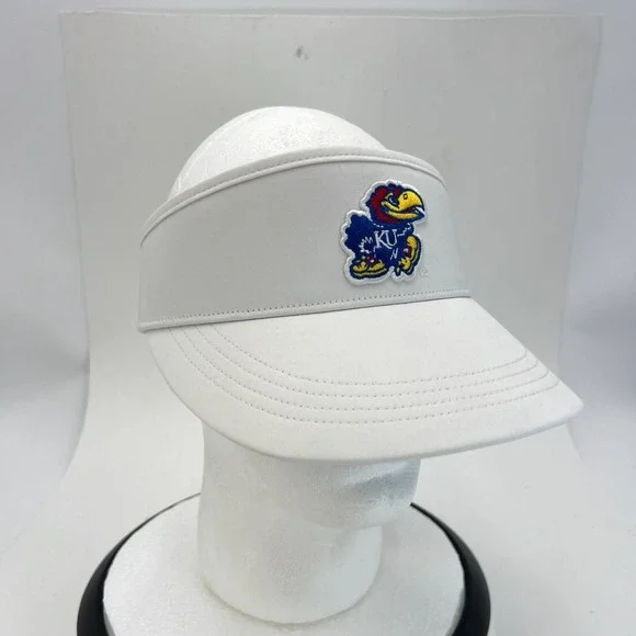 Kansas Jayhawks Adidas Aeroready Coach Sideline White OSFM Visor Hat Cap NEW - Picture 8 of 12